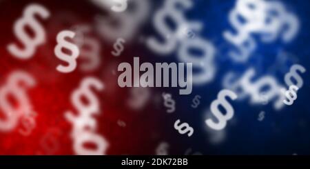 Simboli di paragrafo volanti su sfondo rosso e blu Foto Stock