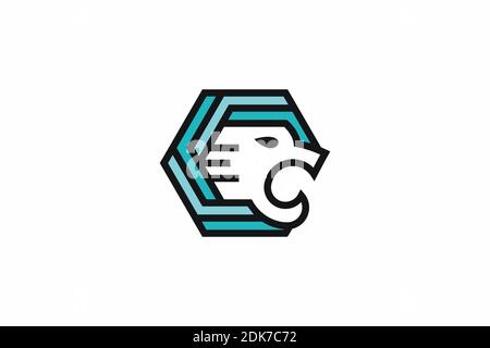 Modello icona simbolo logo Lion Hexagon Illustrazione Vettoriale