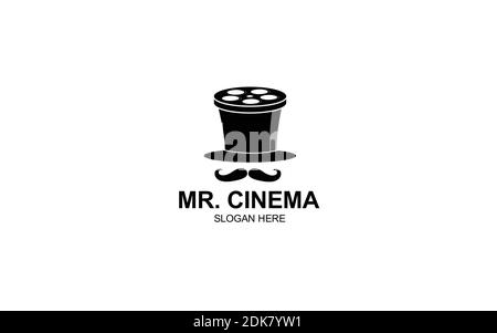 Mr. cinema with hat black Logo symbol Template Design Illustrazione Vettoriale