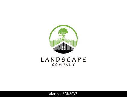 simple icon black house isolated grass and tree Logo Template Design inspiration Illustrazione Vettoriale