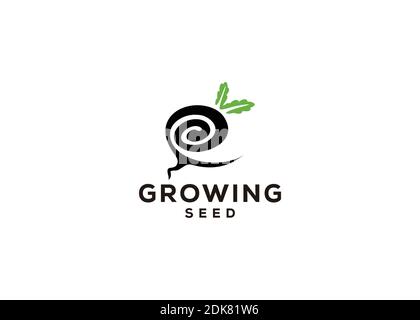 Design moderno semi crescente fiore pianta giardino Farm logo design Illustrazione Vettoriale