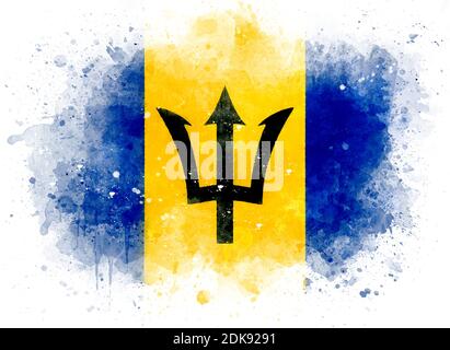 Flag of Barbados as watercolor illustration Stock Photo