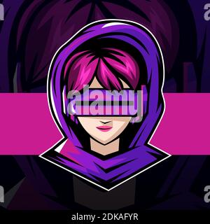 Design mascotte con logo Cyber Gamer girl esport. Illustrazione vettoriale. Illustrazione Vettoriale