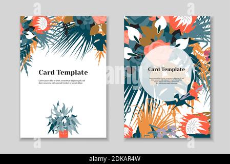 Set di 2 modelli di carta boho greting, sfondo bianco. Illustrazione Vettoriale