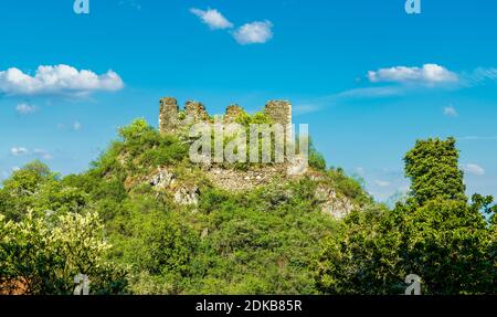 Rovina di Rosenburg ad Argenschwang, nella Soonwald (Hunsrück), nella valle di Graefenbach, Foto Stock