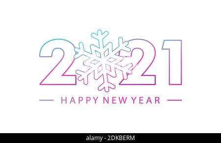 Logo vettoriale del nuovo anno 2021 isolato. Felice anno nuovo testo con concetto di fiocco di neve Illustrazione Vettoriale