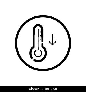 Termometro. Temperatura di caduta. Icona del contorno meteo in un cerchio. Illustrazione vettoriale isolata Illustrazione Vettoriale