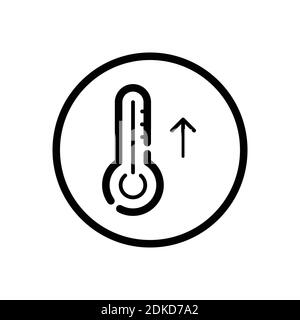 Termometro. Aumento della temperatura. Icona del contorno meteo in un cerchio. Illustrazione vettoriale isolata Illustrazione Vettoriale