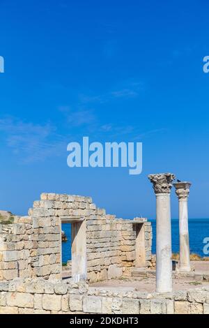 Ucraina, Crimea, Sevastopol, rovine della città antica di Khersoness, teatro antico Foto Stock