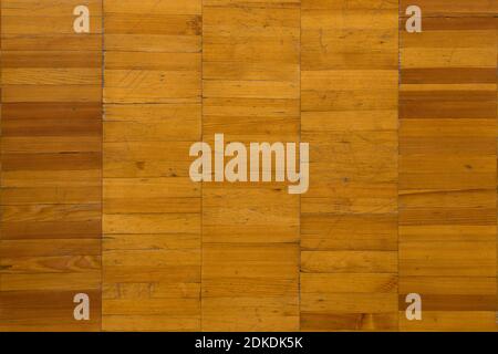 Texture sfondo di vecchio parquet laccato di legno marrone di pezzi piccoli Foto Stock