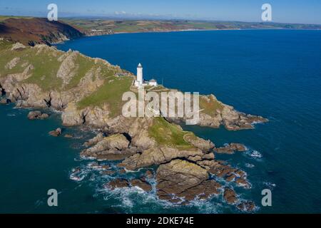 Punto di partenza il faro in Devon. Foto Stock
