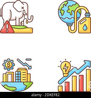 Set di icone di colore RGB per riscaldamento globale Illustrazione Vettoriale