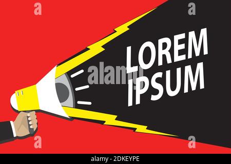 Mano che tiene il megafono con i bulloni del fulmine, luogo per il vostro testo, disegno dell'arte del pop comic, sfondo di stile retro o modello del banner.vettore di stock Illustrat Illustrazione Vettoriale