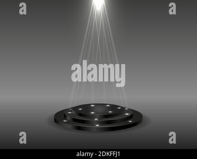 Podio rotondo nero su sfondo scuro. Illustrazione Vettoriale