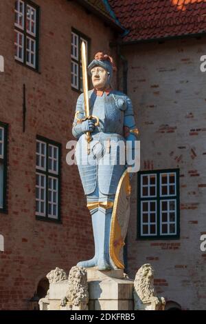 Roland nel castello ormeggiato, Bad Bederkesa, quartiere di Cuxhaven, bassa Sassonia, Germania, Europa Foto Stock