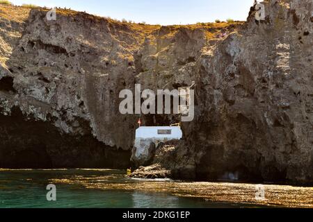 Cartello all'ingresso dell'isola di Anacapri nel Parco Nazionale delle Isole del canale, California. Foto Stock