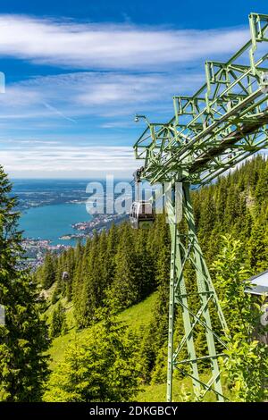 Wallbergbahn, nella parte posteriore Tegernsee, Wallberg, Rottach-Egern, Tegernsee, Alpi Bavaresi, Baviera, Germania, Europa Foto Stock