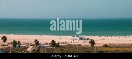 Conil de la Frontera, Cadiz, Spain - October 12, 2019: Panoramic view of Playa de los Bateles, a nice beach in Conil de la Frontera, Spain Stock Photo
