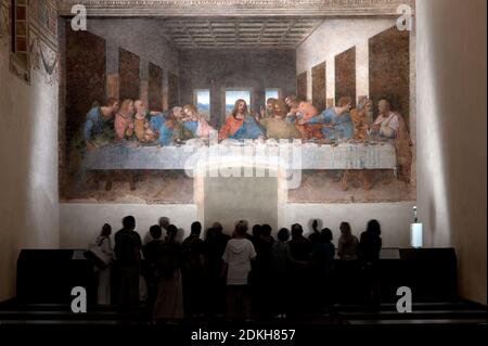 Rinascimento italiano Leonardo da Vinci. 1452 - 1519 . Ultima cena - Cenacolo Vinciano. 1494 - 1498. tecnica sperimentale cm 460 x 880. Foto Stock