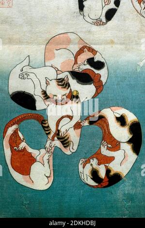 Utagawa Kuniyoshi 1798-1861. Serie di polpi Gatti formanti caratteri scritti (Neko no ateji). Circa 1842. Vertical Ōban. 36.1 x 24.6. dettaglio. Foto Stock