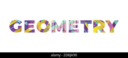 Il concetto DI GEOMETRIA della parola scritto in forme retrò colorate e illustrazione dei colori. Illustrazione Vettoriale