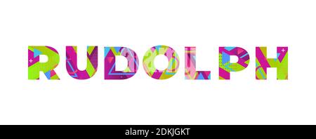 La parola CONCETTO RUDOLPH scritto in colorate forme retrò e colori illustrazione. Foto Stock