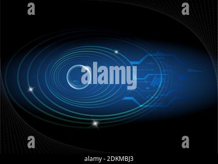 Dark abstract background with glowing neon circles, vector Illustrazione Vettoriale