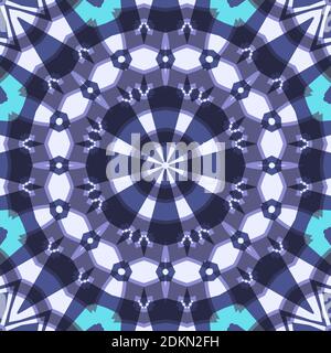 Un'illustrazione molto bella e colorata del mandala in eleganti colori blu cielo, blu navy e bianco. Carta da parati astratta generata dal computer. Foto Stock