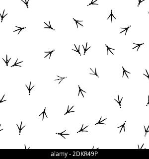 Modello astratto senza cuciture con pista per uccelli. Illustrazione vettoriale. Le impronte di uccelli tracciano in bianco e nero. Illustrazione Vettoriale