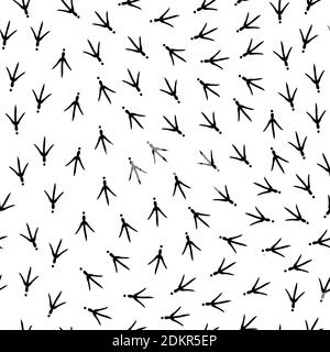Modello astratto senza cuciture con pista per uccelli. Illustrazione vettoriale. Le impronte di uccelli tracciano in bianco e nero. Illustrazione Vettoriale