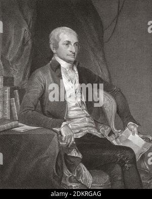 John Jay, 1745 - 1829. Uomo di stato americano. Fu Padre fondatore, abolizionista e firmatario del Trattato di Parigi del 1783. Fu il primo capo della giustizia degli Stati Uniti e il secondo governatore di New York. Dopo un'incisione di Asher Brown Durand da un'opera di Gilbert Stuart. Foto Stock