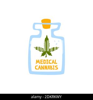 Vetro con olio di cannabis medica scritta Illustrazione Vettoriale