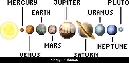 Sistema solare pianeti 8 Bit Video Gioco Pixel Art Illustrazione Vettoriale