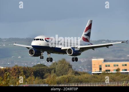 British Airways Airbus A320 251N in arrivo all'aeroporto BHD di Belfast City, Irlanda del Nord da LHR London Heathrow Foto Stock