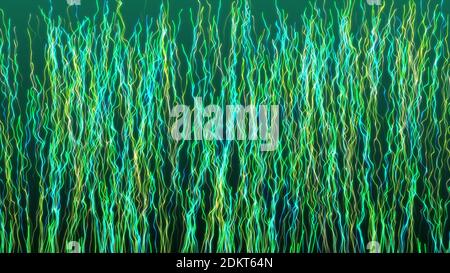 Splendide linee di colore verde astratto con motivi di turbolenza ondulati dinamici verticali e ascendenti, sfondo astratto, alta qualità 4K, rendering 3D Foto Stock