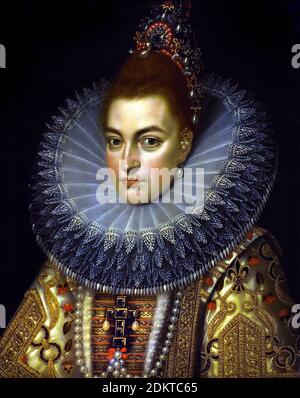 Arciduchessa Isabella - Isabella Clara Eugenia d'Asburgo (1566-1633), moglie dell'Arciduca Albertus d'Austria Olanda (Olanda), olandese (Clara Isabella Eugenia, era sovrana dei Paesi Bassi spagnoli nei Paesi Bassi e nel nord della Francia moderna con suo marito, l'Arciduca Alberto VII d'Austria. Il loro regno è considerato l'età d'oro dei Paesi Bassi spagnoli. Isabella era una delle donne più potenti dell'Europa del XVI e XVII secolo). Foto Stock