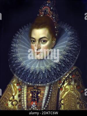 Arciduchessa Isabella - Isabella Clara Eugenia d'Asburgo (1566-1633), moglie dell'Arciduca Albertus d'Austria Olanda (Olanda), olandese (Clara Isabella Eugenia, era sovrana dei Paesi Bassi spagnoli nei Paesi Bassi e nel nord della Francia moderna con suo marito, l'Arciduca Alberto VII d'Austria. Il loro regno è considerato l'età d'oro dei Paesi Bassi spagnoli. Isabella era una delle donne più potenti dell'Europa del XVI e XVII secolo). Foto Stock