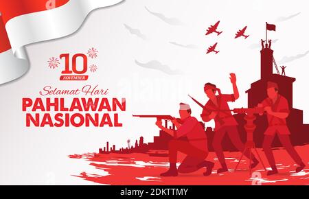 Selamat hari pahlawan nasional. Traduzione: Felice giornata degli eroi nazionali indonesiani Illustrazione Vettoriale