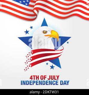 4 luglio. Happy Independence Day of America sfondo con bandiera sventolante e Bald Eagle, simbolo dell'America Illustrazione Vettoriale