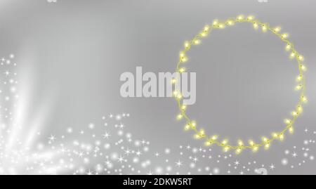 Luci natalizie con scintille e raggi luminosi di luce. Elemento natalizio per il tuo design. Corona di ghirlande. Capodanno e Natale design. Illustrazione vettoriale Illustrazione Vettoriale