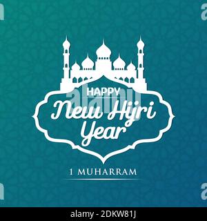 Felice anno nuovo Hijri, logotipo islamico del nuovo anno. Ideale per biglietti d'auguri, poster e striscioni Illustrazione Vettoriale
