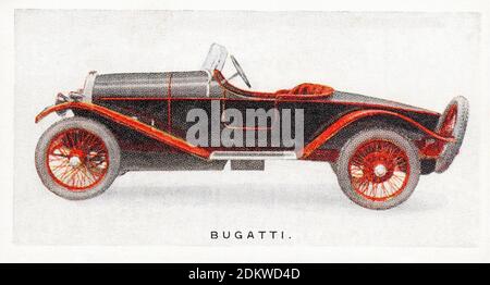 Antique cigarettes cards. 1926. Lambert & Butler Cigarettes (3rd series of Motor Cars). Bugatti Type 35 classic car. Automobiles Ettore Bugatti was a Stock Photo