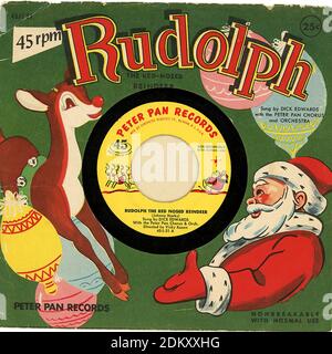 Rudolph la renna al naso rosso - copertina da record vintage Foto Stock