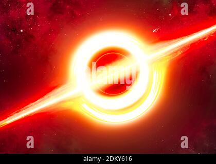 Campo gravitazionale di un buco nero, attrazione gravitazionale. Meteoriti e asteroidi in procinto di essere inghiottiti. Nuovi mondi e galassie. Nebulose Foto Stock