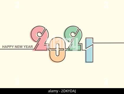 felice anno nuovo 2021 con modello di testo a colori retrò design Illustrazione Vettoriale