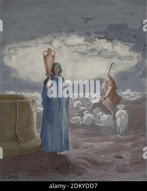 Giacobbe tiene le greggi di Labano. Genesis 29;20. Incisione di Gustave Dore (1832-1883). Foto Stock