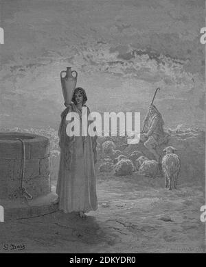 Giacobbe tiene le greggi di Labano. Genesis 29;20. Incisione di Gustave Dore (1832-1883). Foto Stock