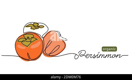 Persimmon frutta schizzo vettore illustrazione per etichetta, sfondo. Illustrazione di un disegno di linea con persimmon organico di scrittura Illustrazione Vettoriale