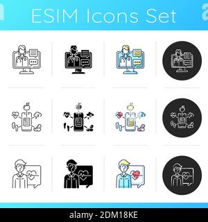 Set di icone del servizio di terapia online Illustrazione Vettoriale