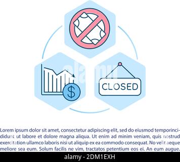 Chiusura dell'icona del concetto aziendale insolvente con testo Illustrazione Vettoriale